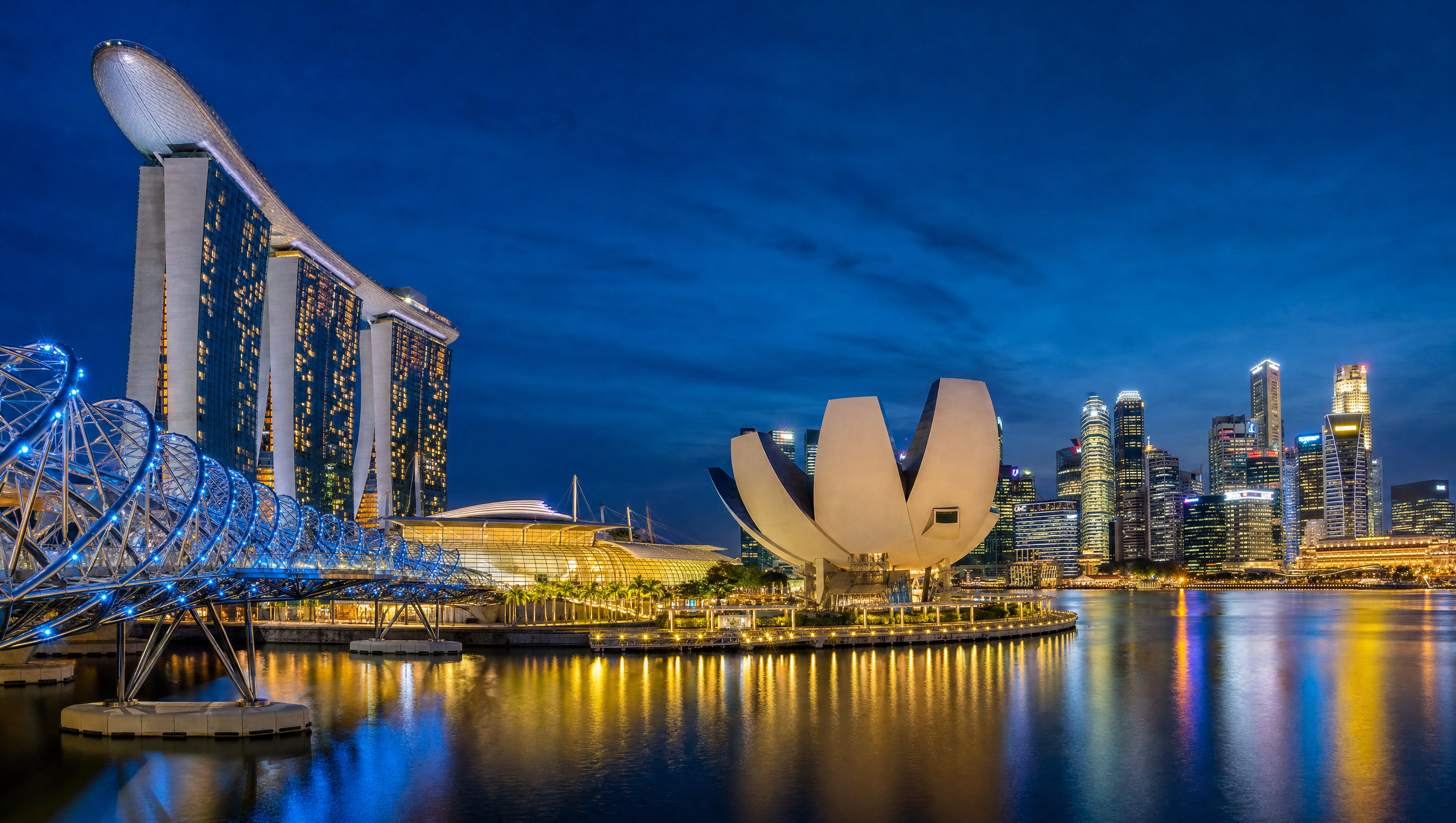 Singapore Marina Bay skyline at blue hour